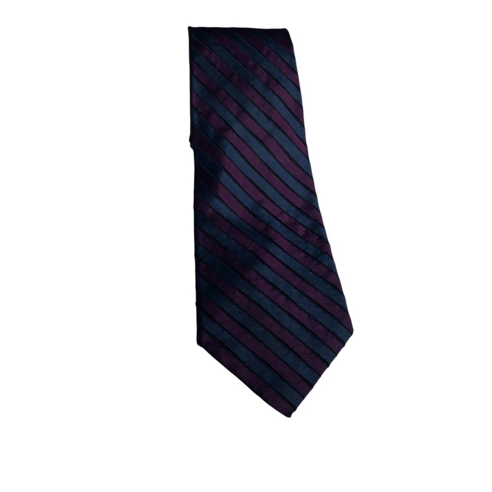 DESANTIS COLLECTION Made in Italy 100% Silk Tie Maroon/Blue Striped 3.85 x 57” - Picture 2 of 5